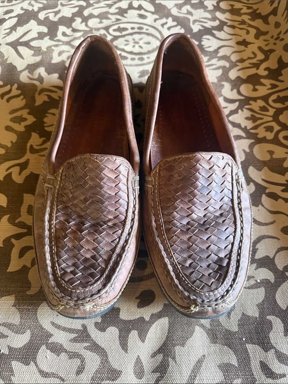 Johnson and Murphy Men's Brown Woven Leather Loafers - Classic Slip-On size 11